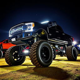 A collection of impressive lifted trucks, showcasing their massive tires, elevated suspensions, and rugged designs