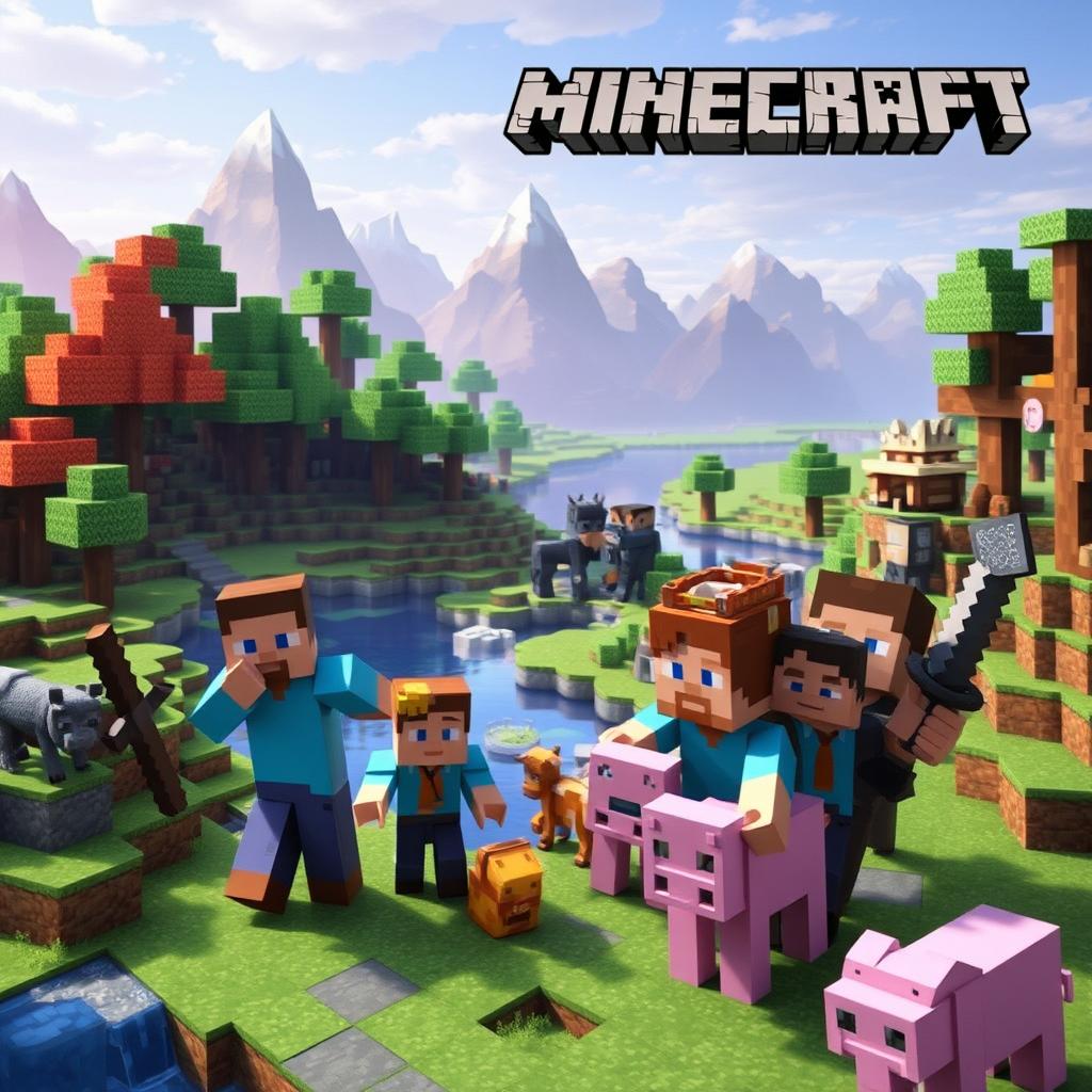 Create an image featuring characters from the Minecraft universe