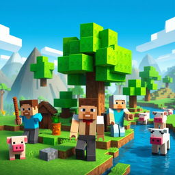 Create an image featuring characters from the Minecraft universe