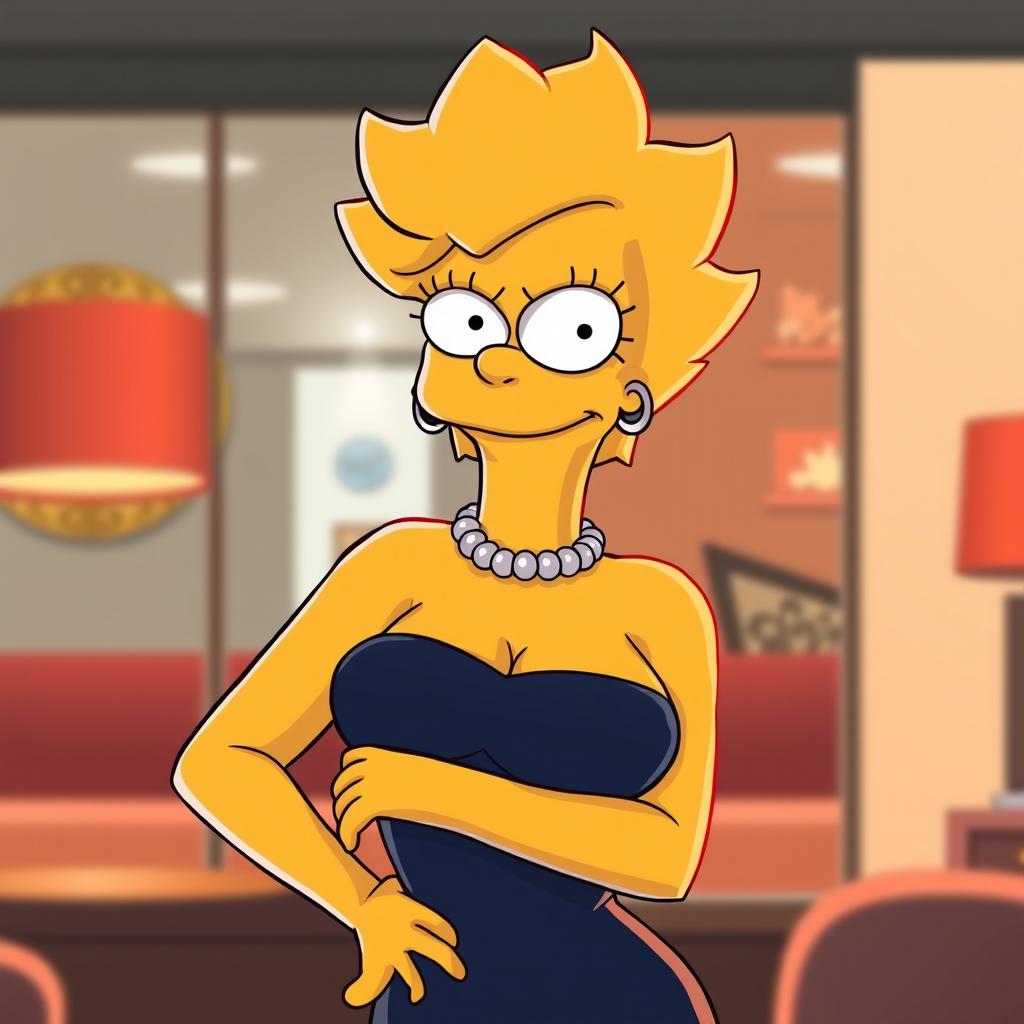 Create an image of Lisa Simpson in a sexy pose, with a confident and alluring expression