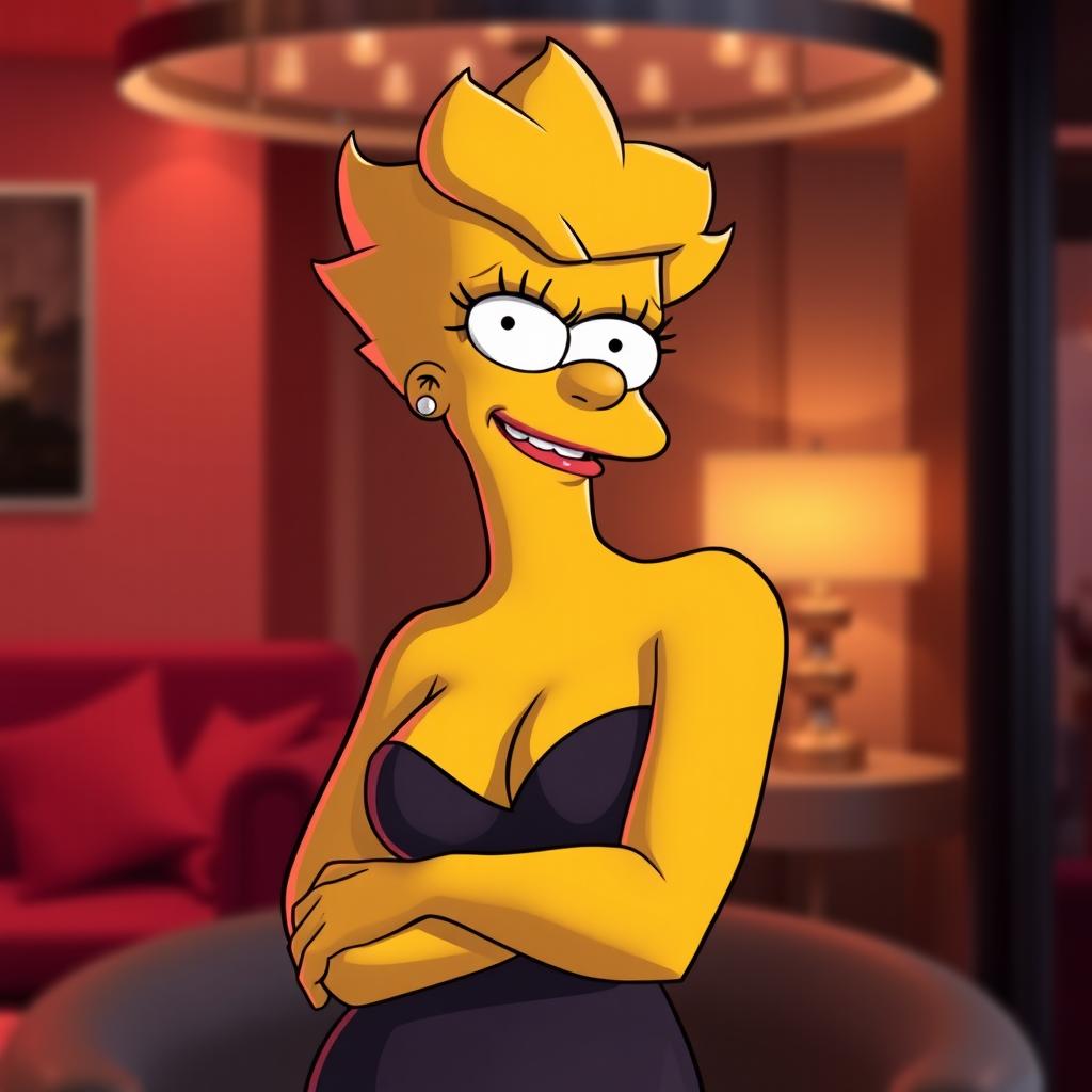 Create an image of Lisa Simpson in a sexy pose, with a confident and alluring expression