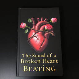 A book cover with a black background featuring an anatomically correct heart wrapped in a thorny vine with roses coming off