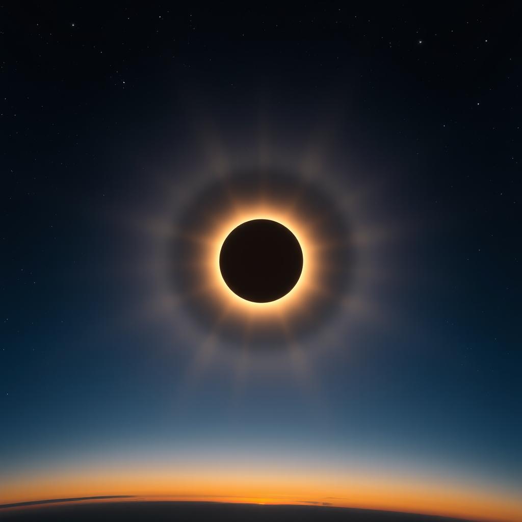 A breathtaking image of a solar eclipse, with the moon perfectly aligned to obscure the sun, creating a stunning halo effect