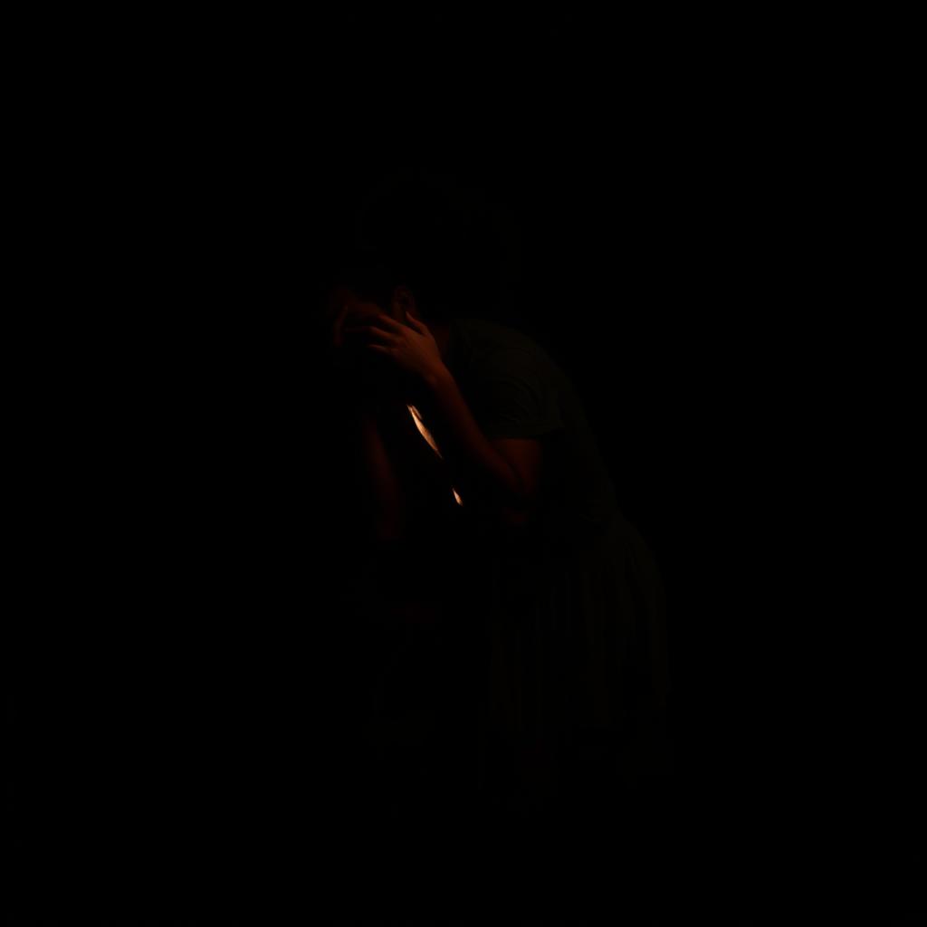 A couple making love in a darkened room, their forms barely visible in the dim light