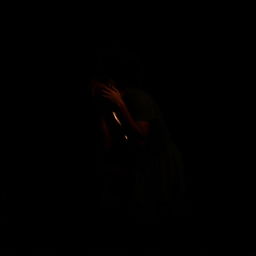 A couple making love in a darkened room, their forms barely visible in the dim light