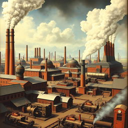 A detailed image depicting a characteristic scene from the Industrial Revolution