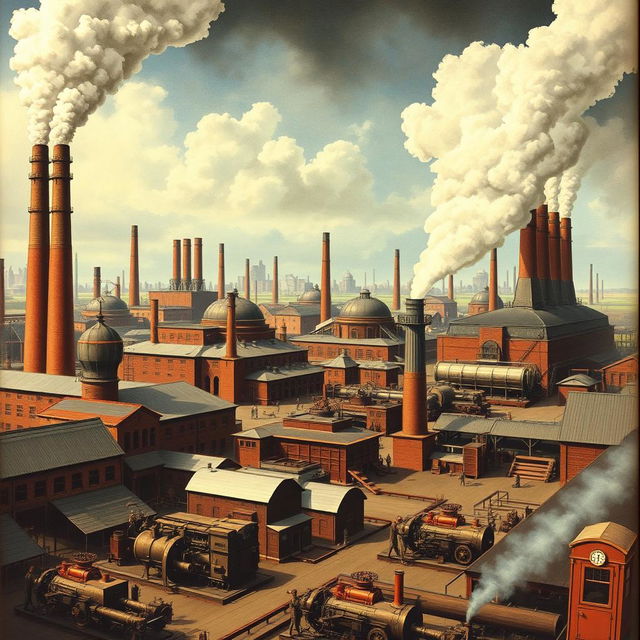 A detailed image depicting a characteristic scene from the Industrial Revolution