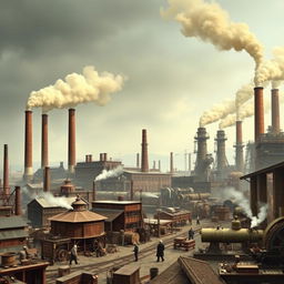 A detailed image depicting a characteristic scene from the Industrial Revolution