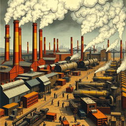 A detailed image depicting a characteristic scene from the Industrial Revolution