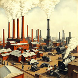 A detailed image depicting a characteristic scene from the Industrial Revolution