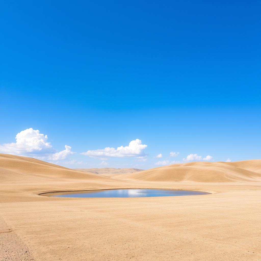 An empty and serene landscape, with a clear blue sky and a few fluffy clouds