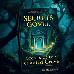 Create a captivating book cover featuring a mystical forest with a hidden ancient temple