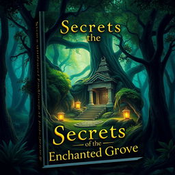 Create a captivating book cover featuring a mystical forest with a hidden ancient temple