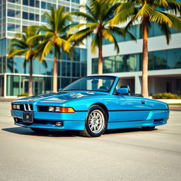 A BMW 850CSi painted in a striking Miami blue color