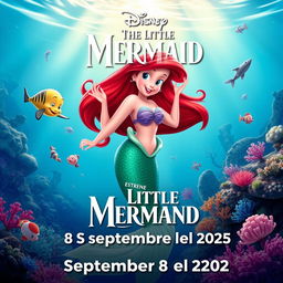 A vibrant and colorful image of the Little Mermaid announcing its release date on September 8, 2025