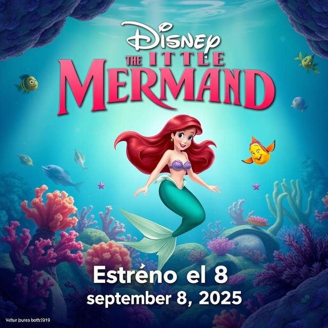 A vibrant and colorful image of the Little Mermaid announcing its release date on September 8, 2025