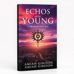 Create an aesthetically pleasing book cover with the title 'Echos of the Young, A World Reborn' at the top and 'by Amiah Gibson' at the bottom