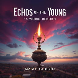 Create an aesthetically pleasing book cover with the title 'Echos of the Young, A World Reborn' at the top and 'by Amiah Gibson' at the bottom