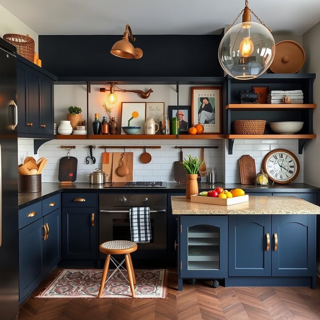 A modern kitchen redecorated with an eclectic style