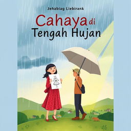 Cover image description for a book titled 'Cahaya di Tengah Hujan'