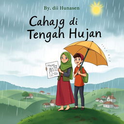 Cover image description for a book titled 'Cahaya di Tengah Hujan'