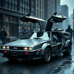 Create an image blending a DeLorean with the Batman Tumbler