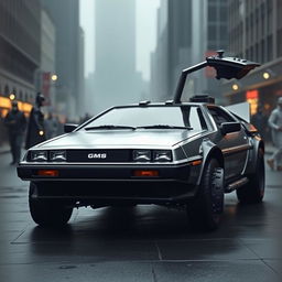 Create an image blending a DeLorean with the Batman Tumbler