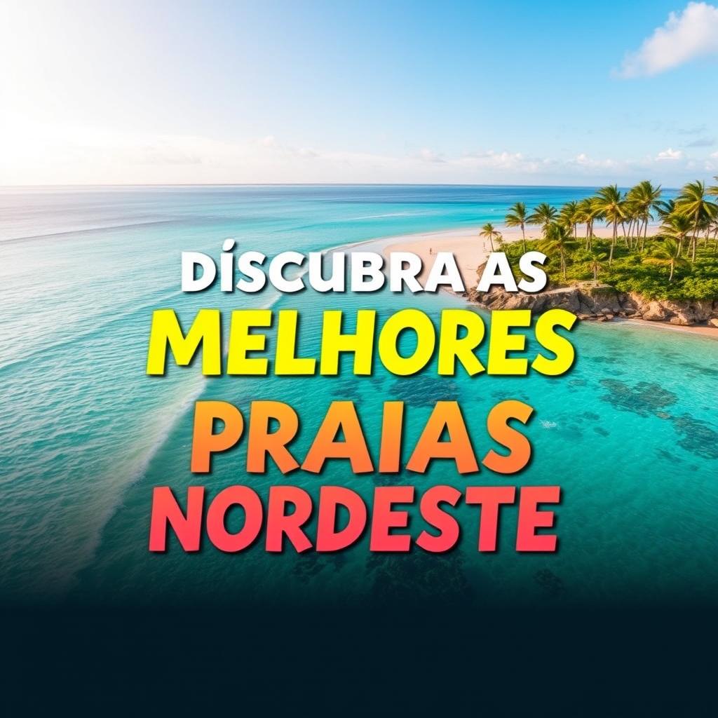 A vibrant and inviting thumbnail for a video titled 'Descubra as Melhores Praias do Nordeste'