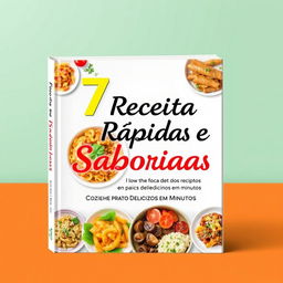 Create an image for a book cover titled '7 Receitas Rápidas e Saborosas: Cozinhe Pratos Deliciosos em Minutos'