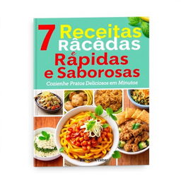 Create an image for a book cover titled '7 Receitas Rápidas e Saborosas: Cozinhe Pratos Deliciosos em Minutos'