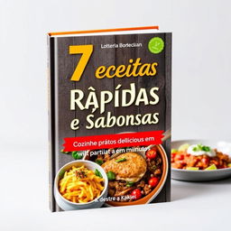 Create an image for a book cover titled '7 Receitas Rápidas e Saborosas: Cozinhe Pratos Deliciosos em Minutos'