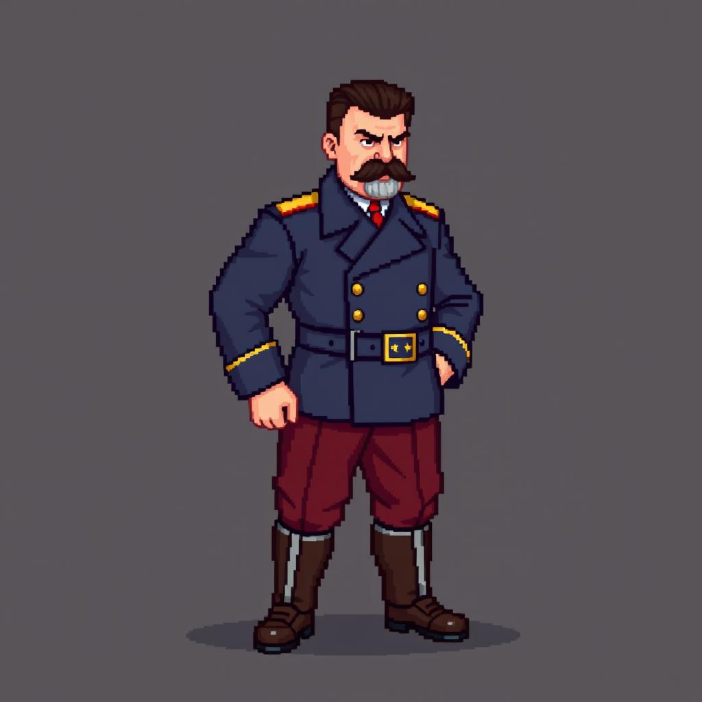 A full-length pixel art figure of Joseph Stalin in the style of the Punch Club game