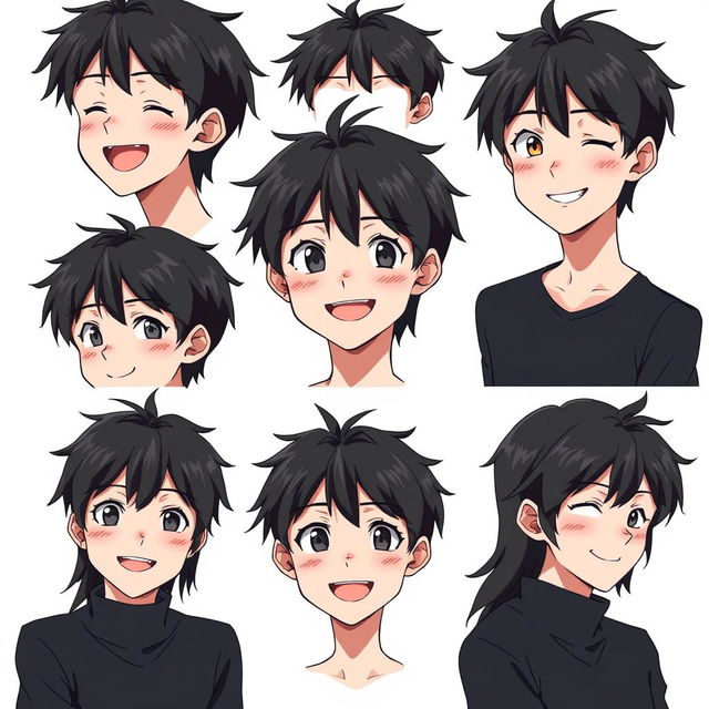 Create an image of an anime boy with black hair