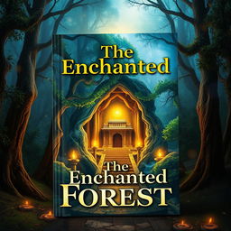 Create a captivating book cover featuring a mystical forest with a hidden ancient temple