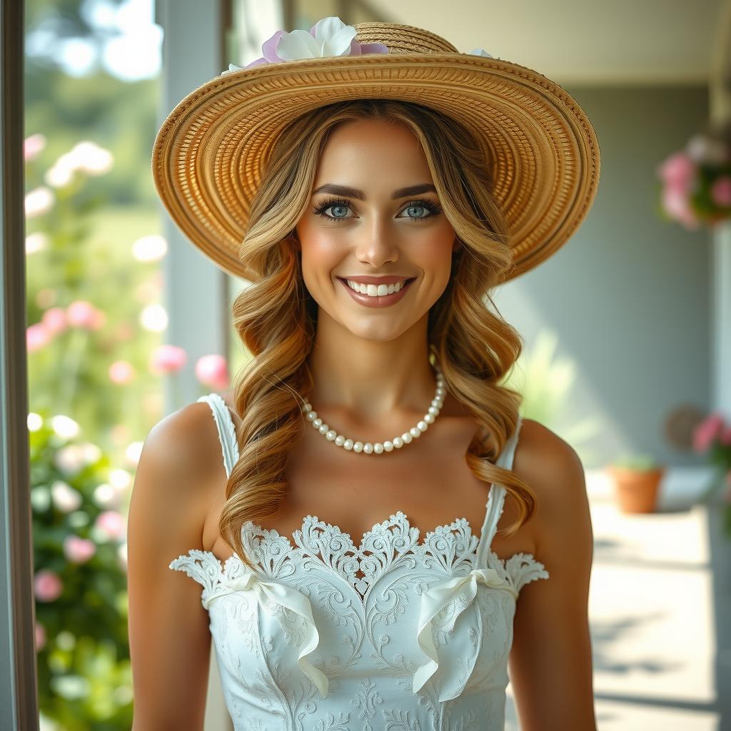 Ultra high-resolution realistic photograph of a 24-year-old Southern belle in an outdoor setting taken with a Nikon camera