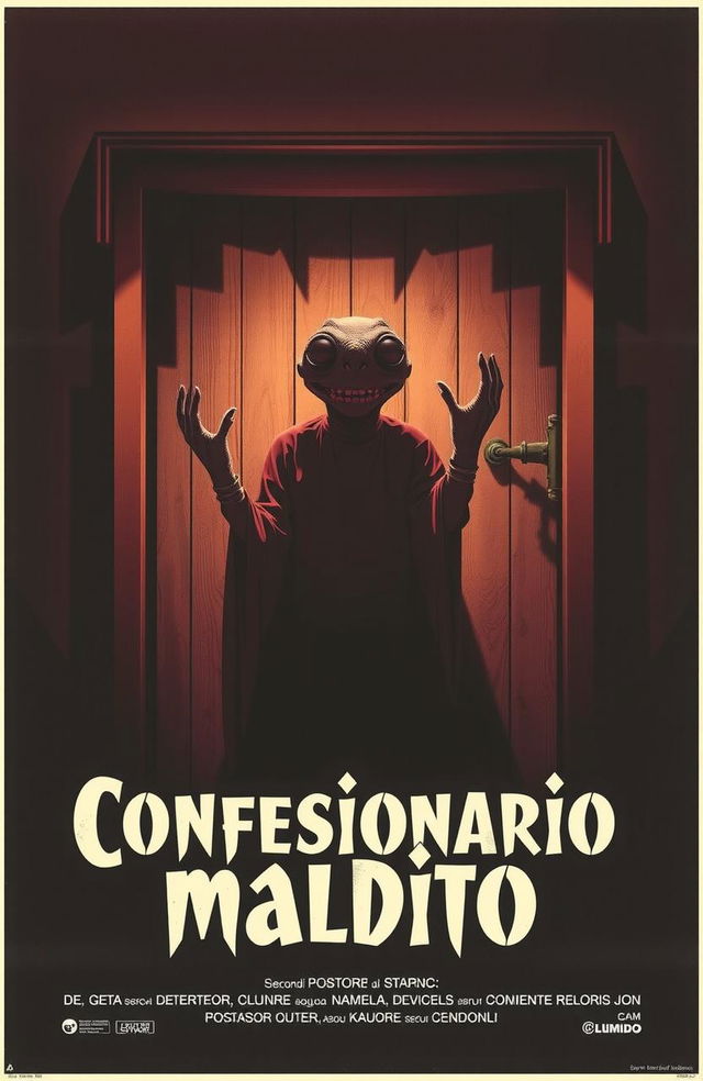 Póster de película de terror española de serie B, "Confesionario maldito", con un estilo de los años 70