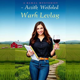 Create a book cover for a cozy mystery novel set in an Amish country backdrop