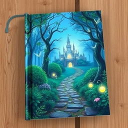 Create a captivating book cover featuring an enchanted forest with a mysterious pathway leading to a glowing castle in the distance