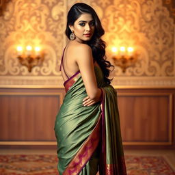 A beautiful woman wearing an elegant saree, standing in a graceful pose