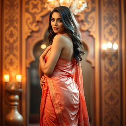 A beautiful woman wearing an elegant saree, standing in a graceful pose