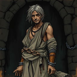 A detailed illustration of a human slave character from Dungeons and Dragons