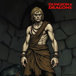 A detailed illustration of a human slave character from Dungeons and Dragons