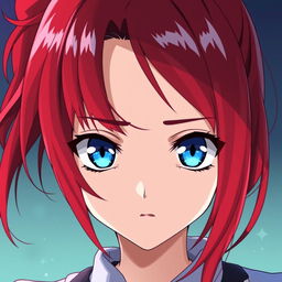 A 16-year-old girl with red hair, standing at 160 cm tall, with expressive blue eyes, depicted in the anime style of 'Demon Slayer: Kimetsu no Yaiba'