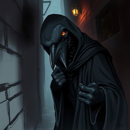 A raven wearing a black robe, depicted as a slum burglar and a pickpocket with deft hands