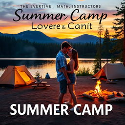 Create a book cover depicting a summer camp love story between a man and a woman who work there as instructors