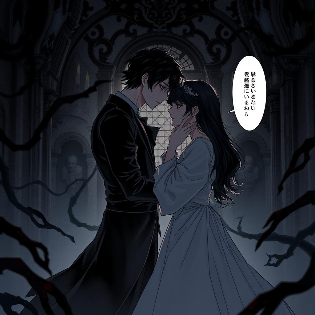 A dark and forbidden romance scene from a manhwa