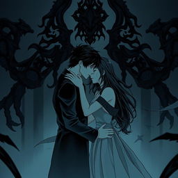 A dark and forbidden romance scene from a manhwa