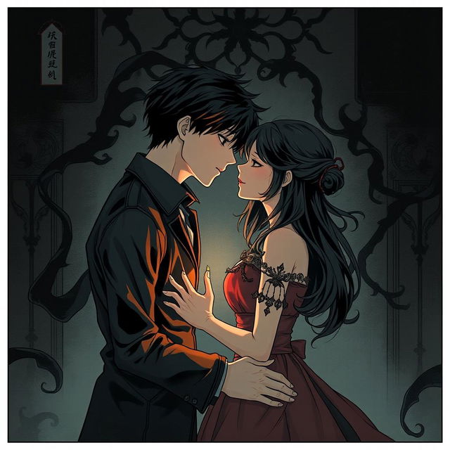 A dark and forbidden romance scene from a manhwa