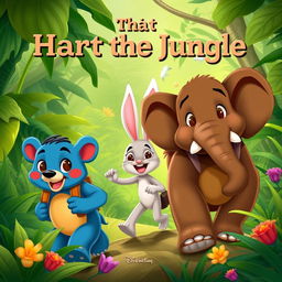 An adventurous scene in the heart of the jungle featuring Bongo the Bear, Whiskers the Rabbit, and Toot the Elephant