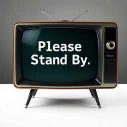 A vintage television screen displaying the text 'Please Stand By' in the iconic style of the Fallout video game series